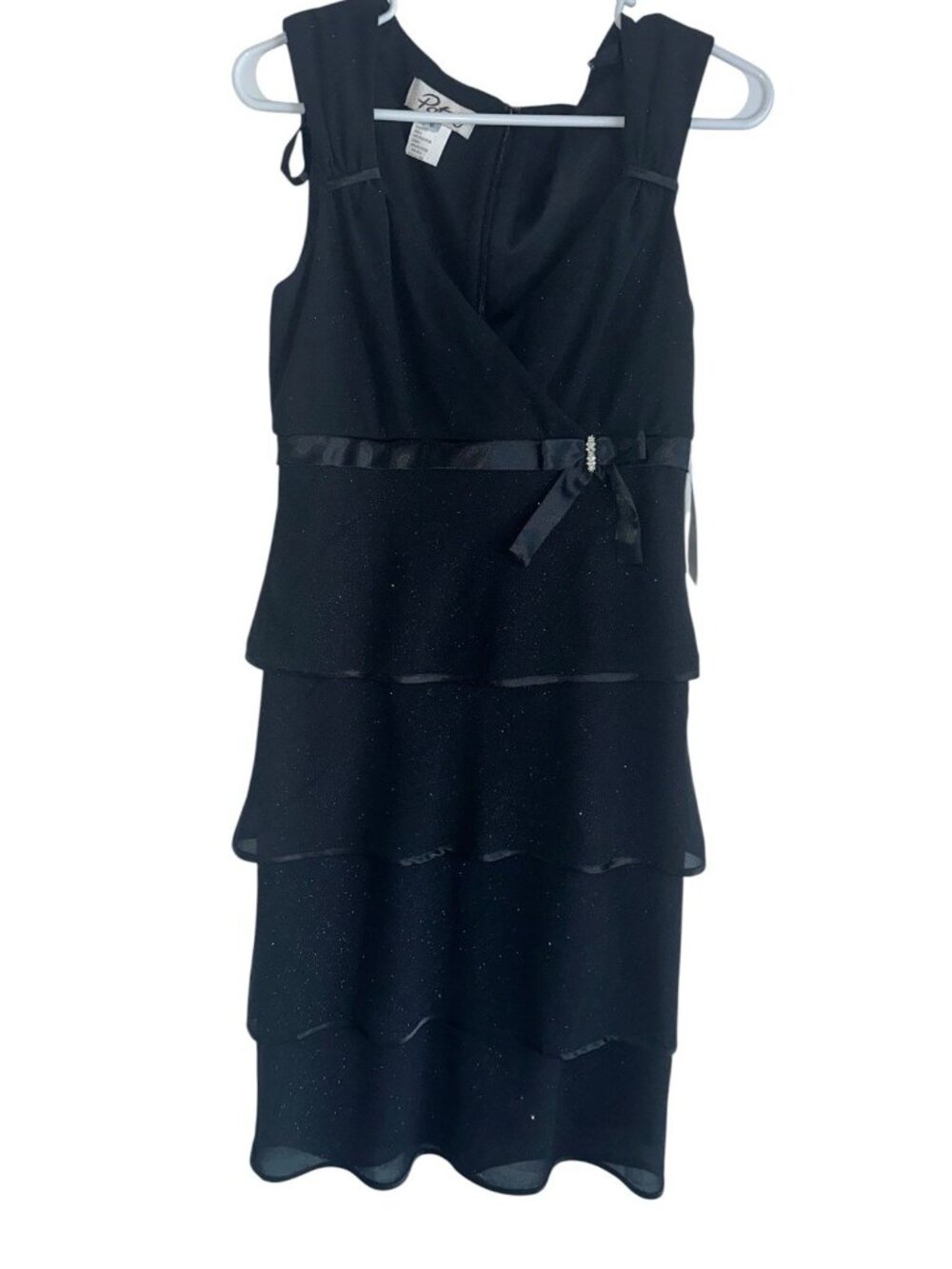 NWT Patra Womens Tiered Sleeveless Knee Length Dress Sz 6 Black Sparkle Formal